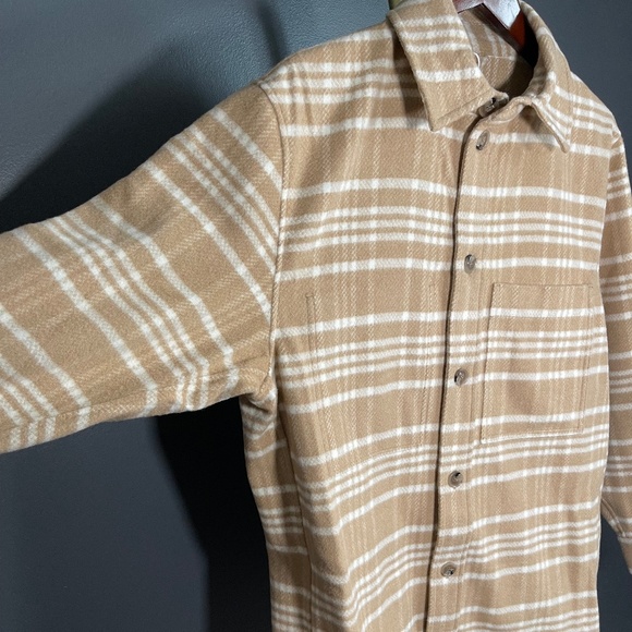 H&M Premium Wool Blend Shirt Jacket Beige / Checked OVERSIZED fit Size Small - Picture 1 of 11